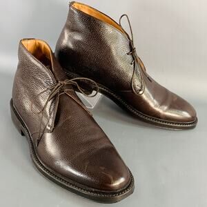 RAF SIMONS Size 8 Brown Pebble Grain Leather Lace-Up Ankle Chukka Boots